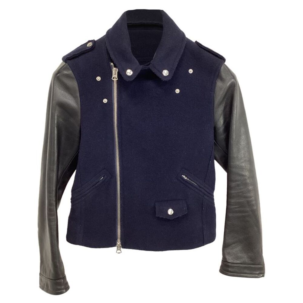 Acne Studios Cassady Jacket in Navy Blue Wool and Leather